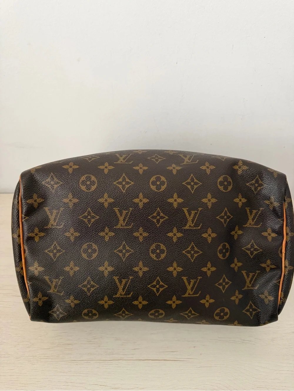 Louis Vuitton Brown Monogram Canvas Satchel with Tan Trim and Gold Hardware